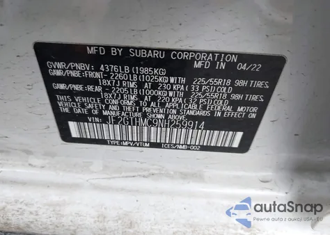 2022 Subaru Crosstrek Limited from USA, damaged, VIN JF2GTHMC9NH259914